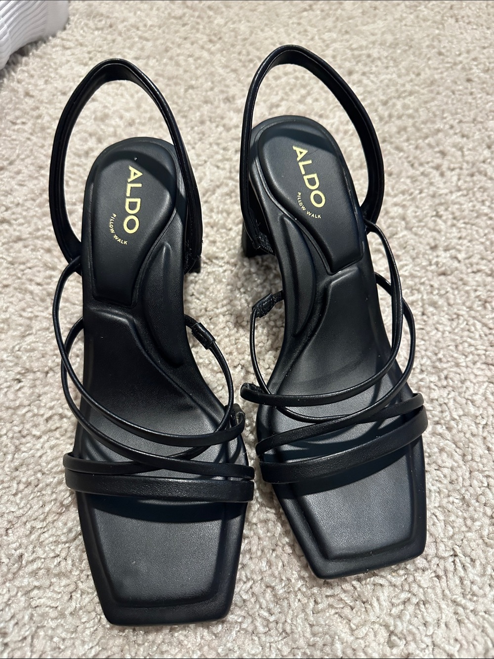 Aldo Black Strappy Square-Toe Slingback Heels